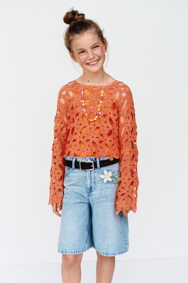 CROCHET FLORAL JUMPER - Orange by Zara