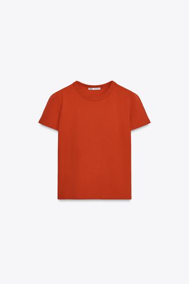 CAMISETA DE ALGODÃO COM LAVAGEM - Vermelho da Zara