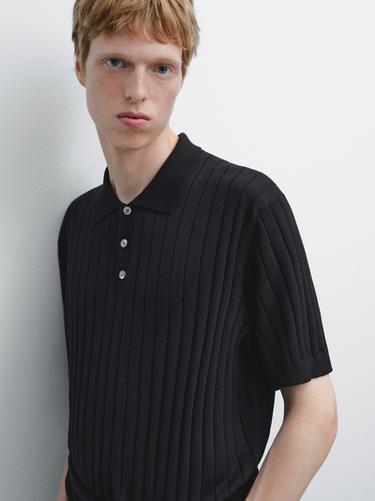 Zara Ribbed knit polo shirt - Black