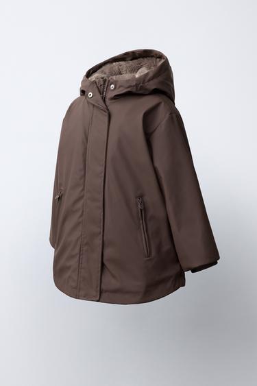 WATER-REPELLENT RUBBERIZED FAUX FUR RAINCOAT — Chocolate 2