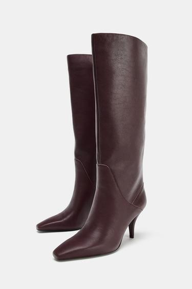 LEATHER HEELED BOOTS - Burgundy Red by Zara - Image 4