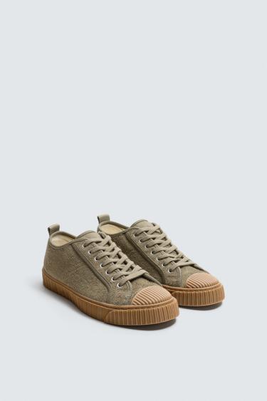 Zara CONTRAST SOLE LEATHER SNEAKER - Sea green