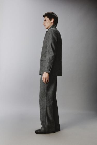 PANTALON DE COSTUME STRUCTURÉ À CHEVRONS AVEC LAINE - Gris de Zara - Image 3