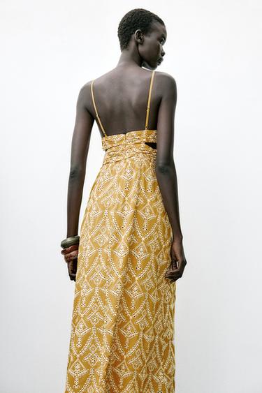 ROBE MIDI BRODÉE - Moutarde de Zara - Image 4
