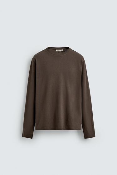 ÁO PHÔNG DÀI TAY VẢI MEDIUM WEIGHT - Màu nâu từ Zara