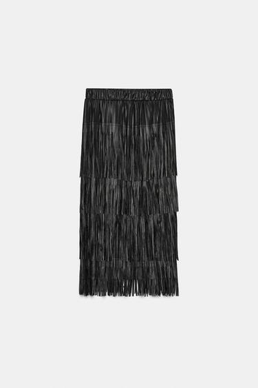 FRINGED MIDI SKIRT - Black by Zara