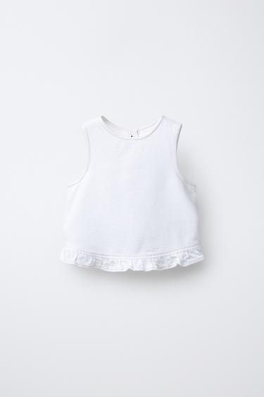 DENIM TOP WITH RUFFLES - White by Zara