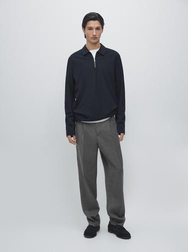 Zara Long sleeve zip-up polo shirt - Navy blue