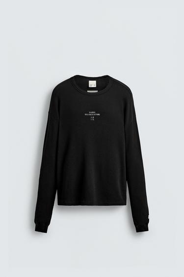 SR_AワッフルニットテクスチャーチェックTシャツブラックZaraのSR_AワッフルニットテクスチャーチェックTシャツ - ブラック 
