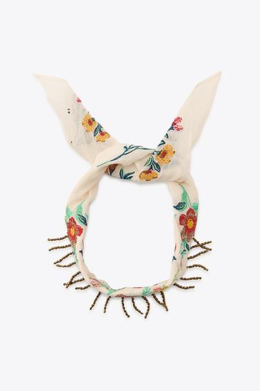 PAÑUELO BORDADOS ABALORIOS - Crudo de Zara
