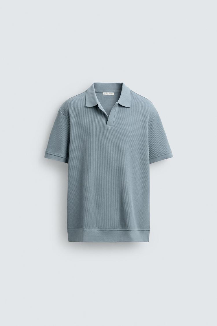 ZARA VERTICAL TEXTURED POLO SHIRT