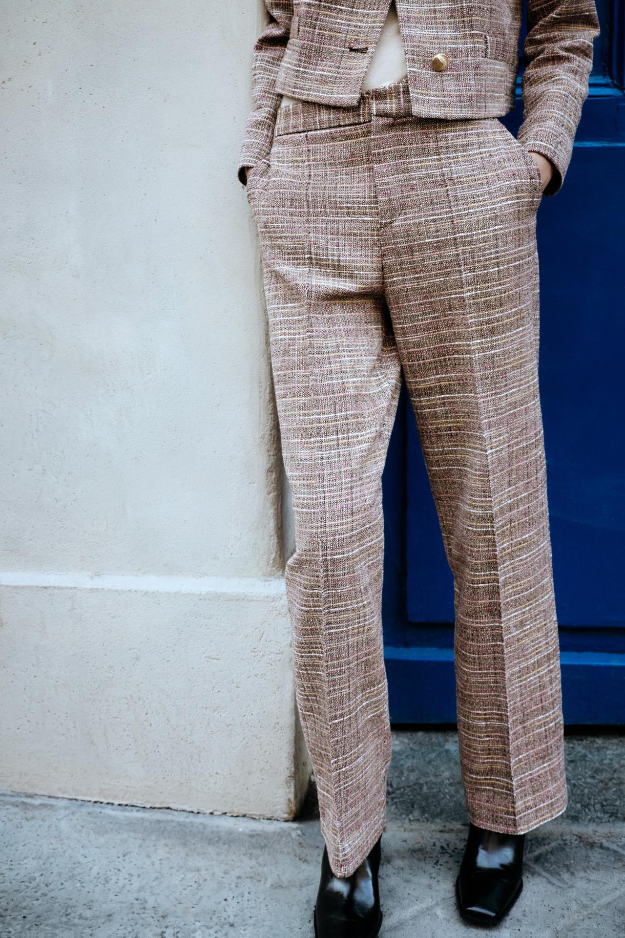 STRUCTURED STRAIGHT PANTS — Brown / Ecru