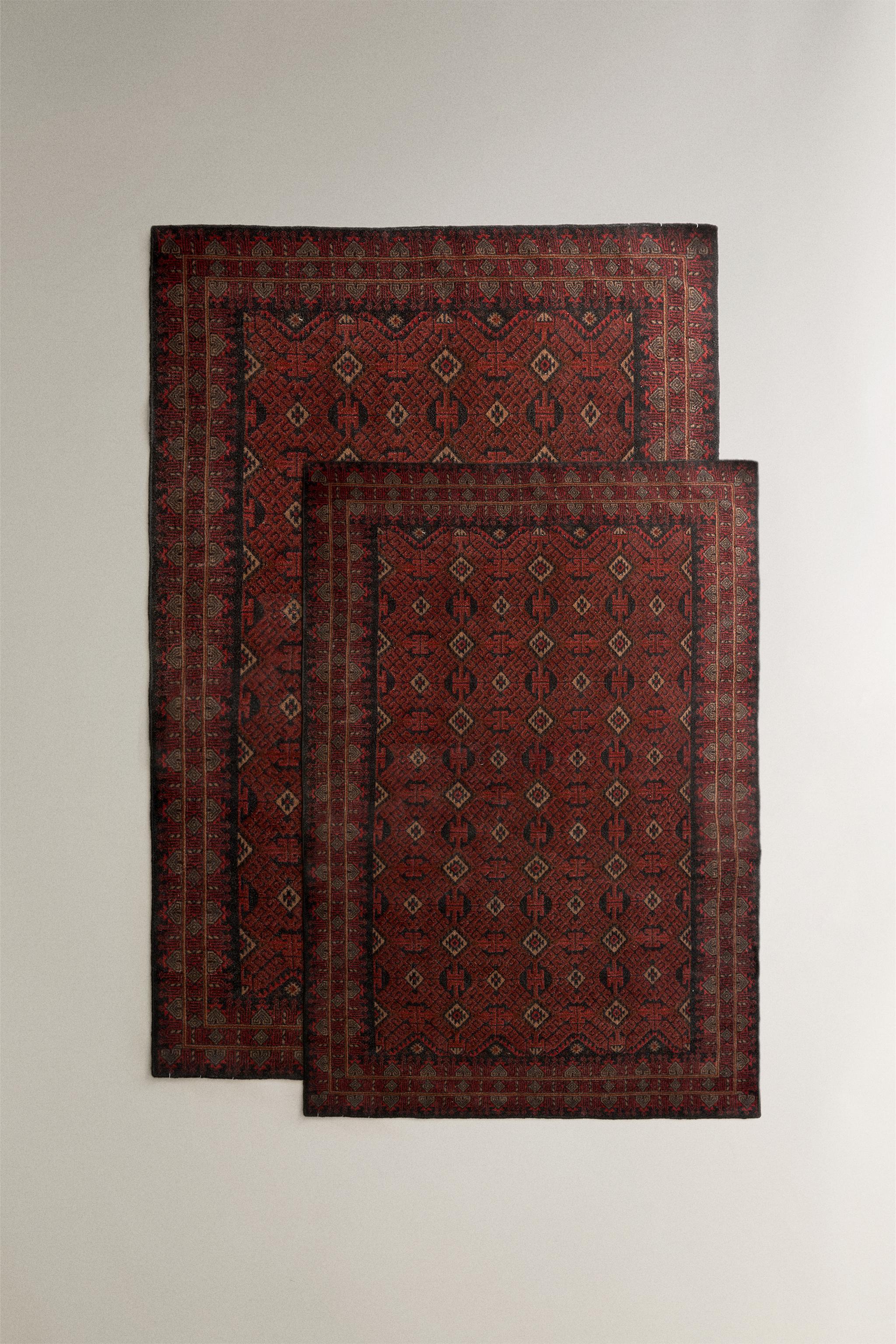 VINTAGE-EFFECT WOOL RUG — Navy blue