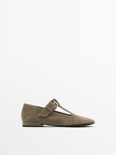 Zara Flat shoes with buckled strap - Taupe Gray