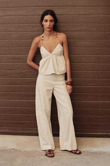 TOP HALTER DENIM ABALORIOS - Crudo de Zara - Imagen 0
