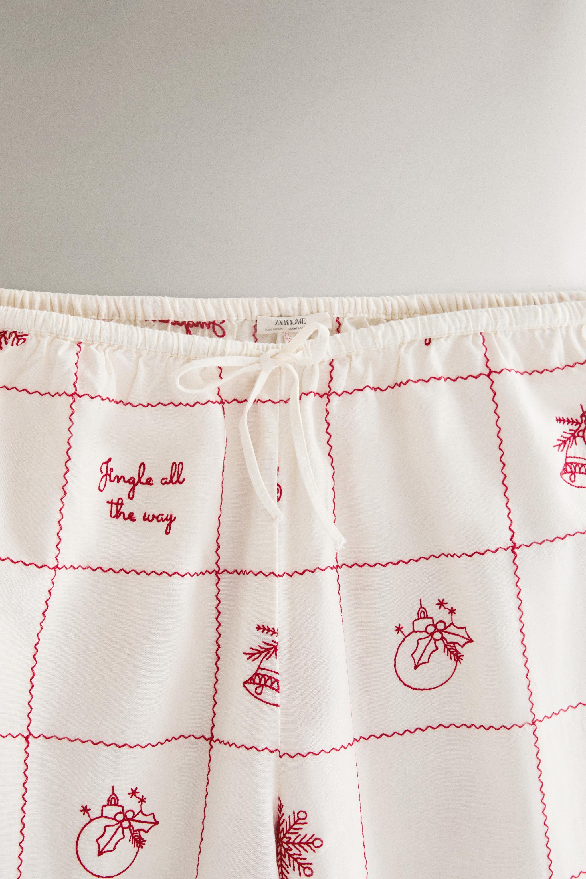 EMBROIDERED CHECK CHRISTMAS PANTS