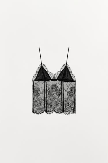 توب بحمالات ودانتيل - أسود الخاص بـ Zara