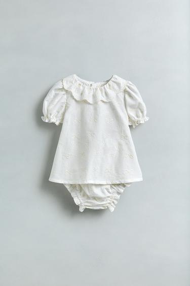 Zara BLOUSE AND PANTIES WITH EMBROIDERED BOWS - Light ecru