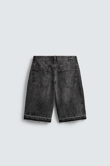 Zara BAGGY FIT DENIM SHORTS - Black