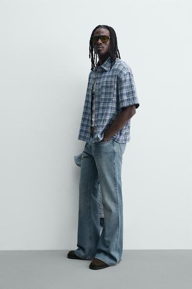 BOXY FIT CHECK SHIRT - Blue by Zara - Image 3