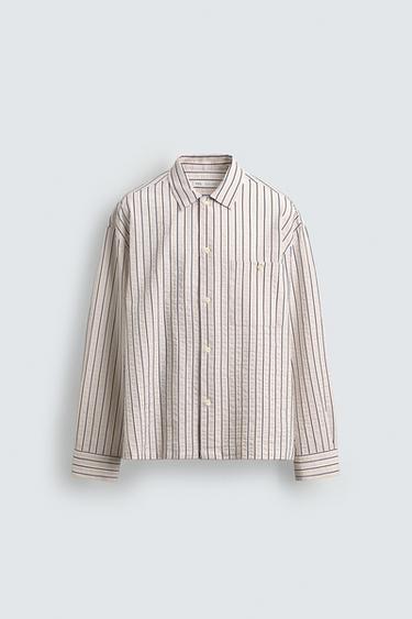 Zara STRIPED SHIRT WITH POCKET - Blue / White