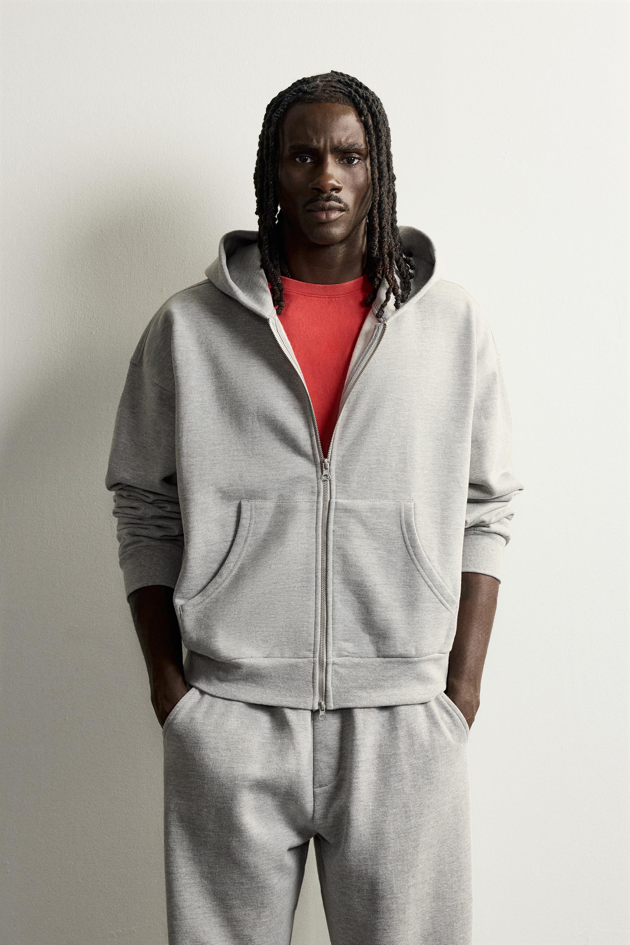 BASIC BOXY FIT ZIP-UP HOODIE — Gray marl