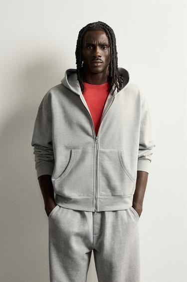 БАЗОВОЕ ХУДИ BOXY FIT НА МОЛНИИ — СЕРЫЙ С МЕЛАНЖЕВЫМ ЭФФЕКТОМ от Zara