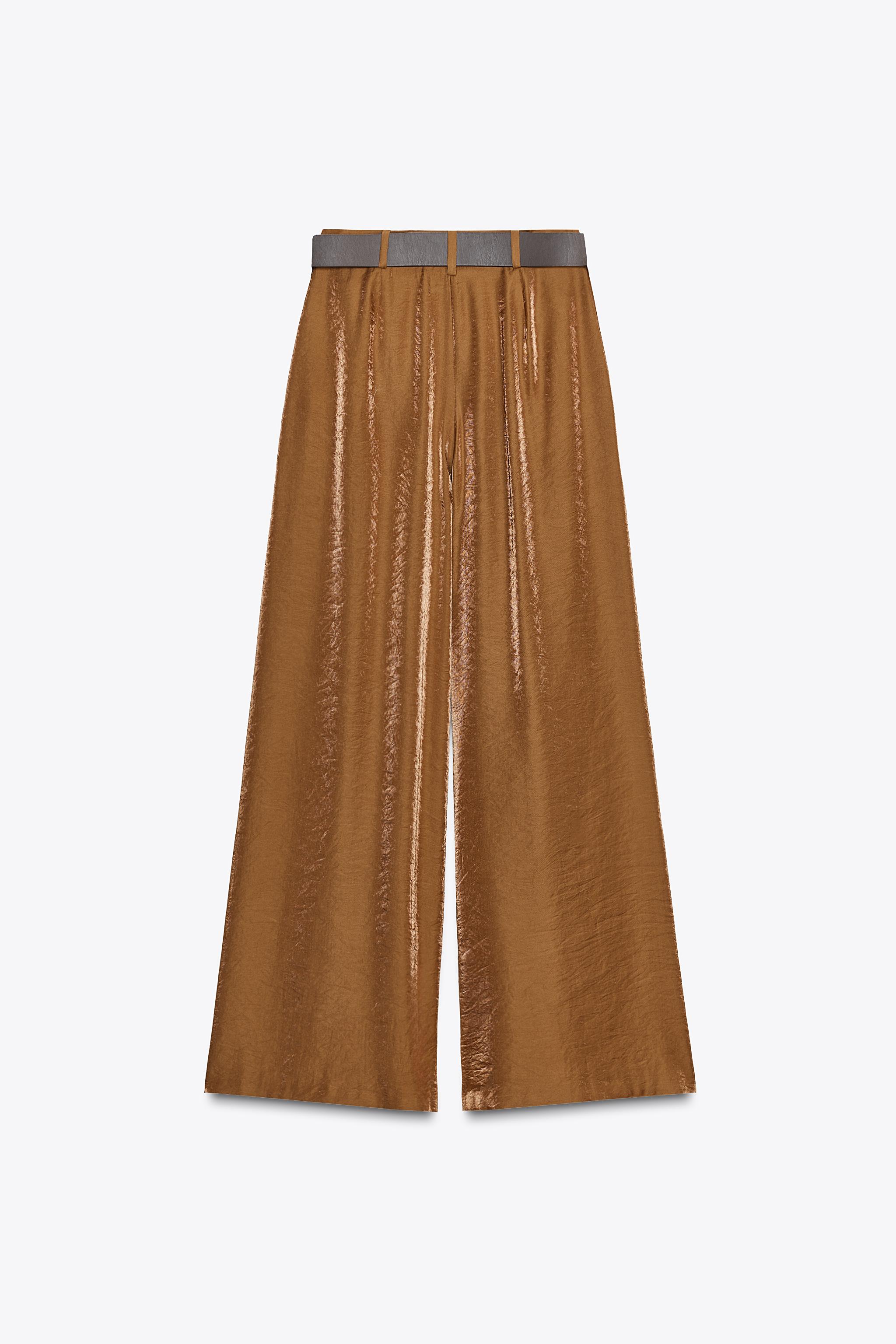 ☆ドイツ発*ZARA*新作*ベルテッドサテンワイドパンツ/GOLDEN☆ サテンワイドパンツ、ベルト付き - ゴールド | ZARA Japan / 日本