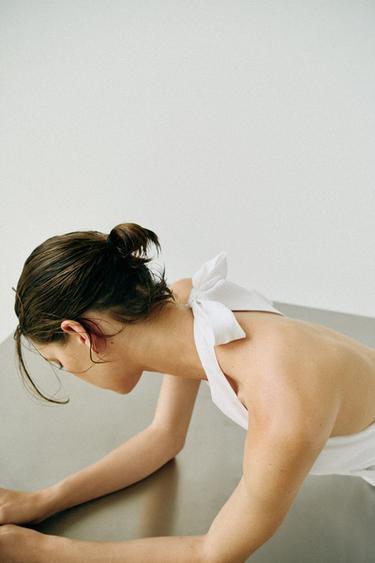 COMBINED LINEN BLEND MIDI DRESS - White by Zara - Image 4