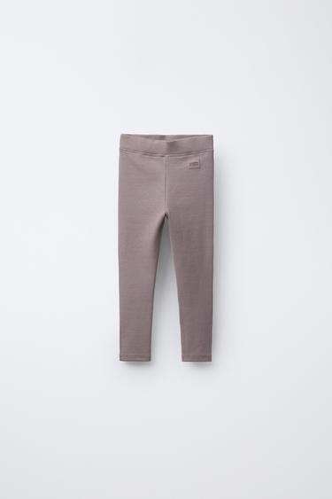 RIBBED LEGGINGS WITH LABEL - Brown / Taupe by Zara