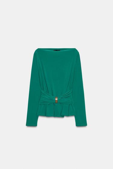 DRAPED WAIST TOP - Green by Zara