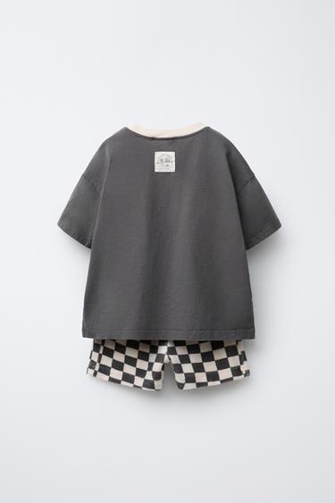 CHECKERBOARD JOGGING T-SHIRT AND BERMUDA SHORTS SET - Anthracite grey by Zara - Image 1