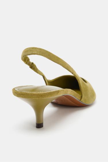 SLINGBACK AUS WILDLEDER MIT KITTEN-HEEL - Grün von Zara
