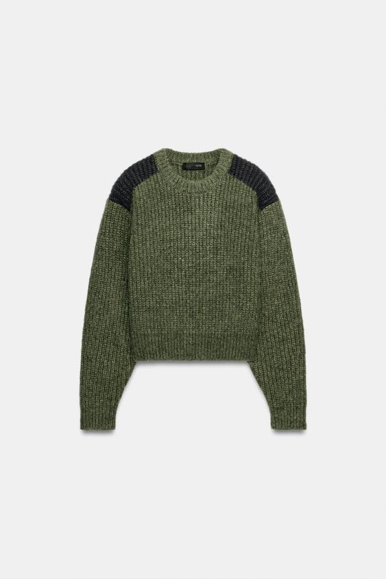 JERSEY PUNTO HOMBROS CONTRASTE - Verde medio de Zara - Imagen 0