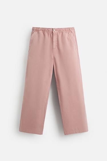 WASHED CANVAS TROUSERS - Chalk pink by Zara