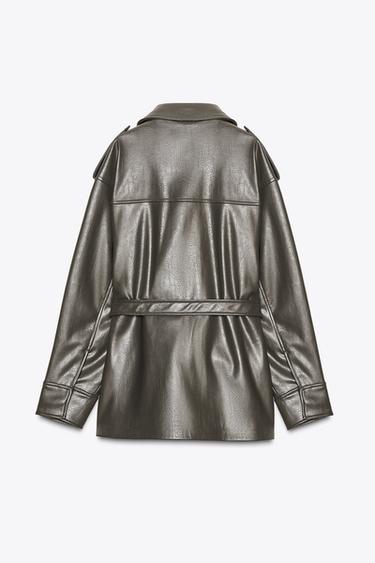BLOUSON EN MATIÈRE SYNTHÈTIQUE À POCHES - Vert chiné de Zara - Image 5