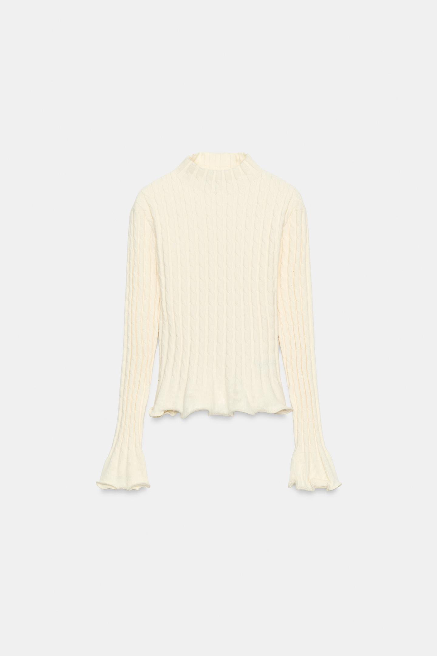 Женский свитер Zara Cable Knit Ruffle, цвет: Экрю — фото 8