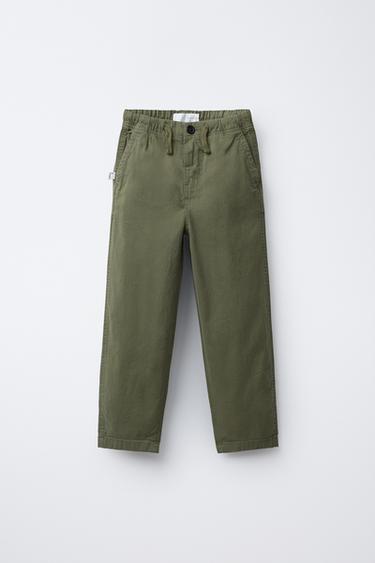 ELASTIC TEXTURED TROUSERS - Khaki by Zara