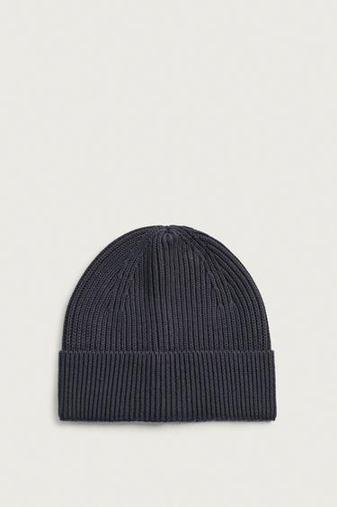 STRIPED JACQUARD KNIT BEANIE — Navy blue 1