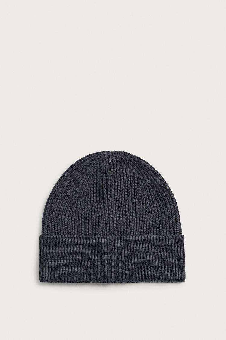 PURL KNIT BEANIE — Navy blue