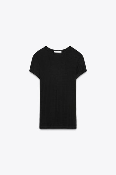 Zaras VISKOS-T-SHIRT MED KORT ÄRM - Svart