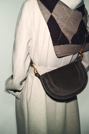 Zara LEATHER CROSSBODY BAG - Chocolate