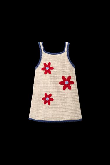 Zara FLORAL KNIT DRESS - Ecru / Red - Image 0