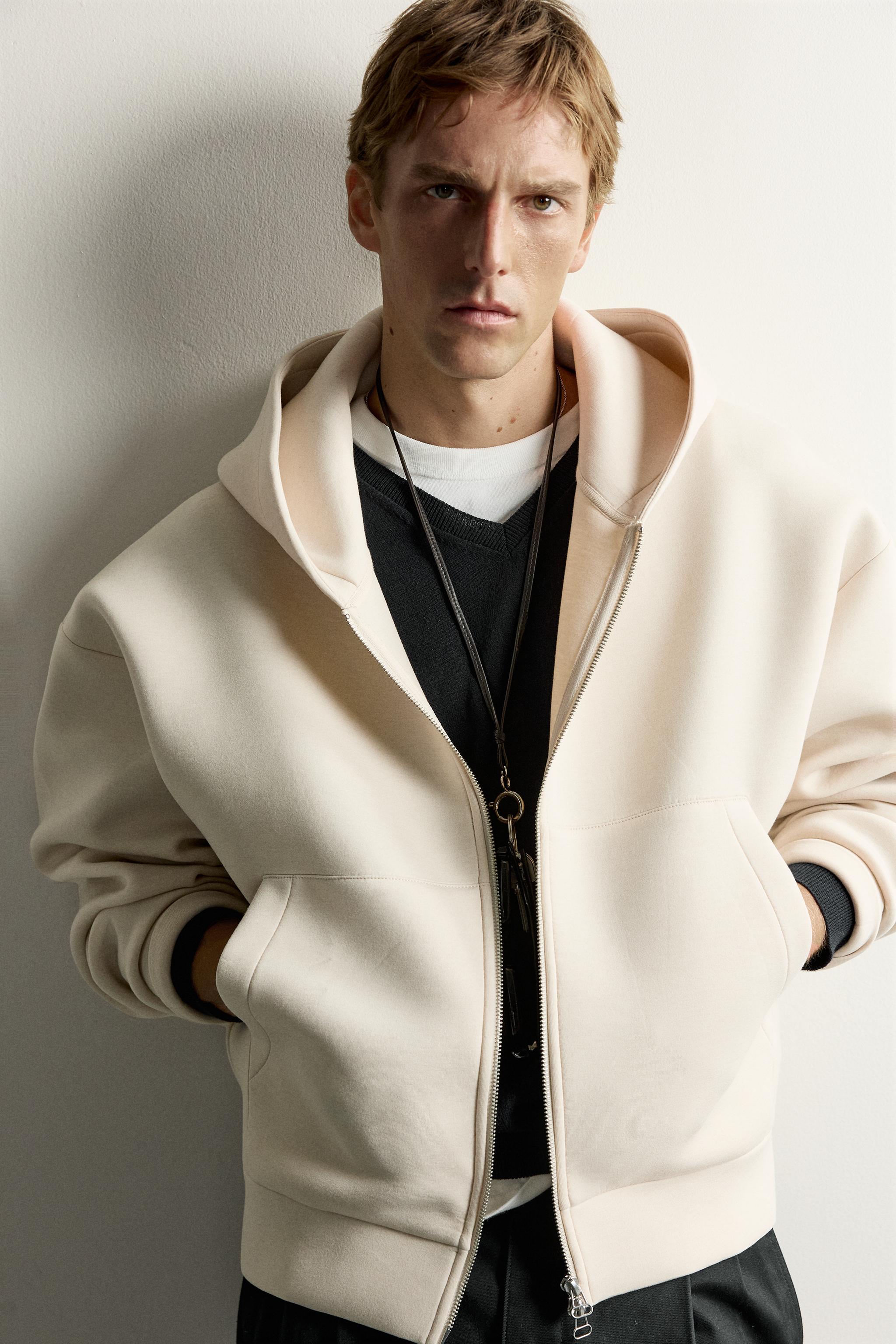TECHNICAL ZIP-UP HOODIE — Beige