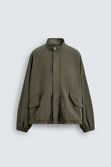 라이트웨이트 코튼 점퍼 - Zara 카키