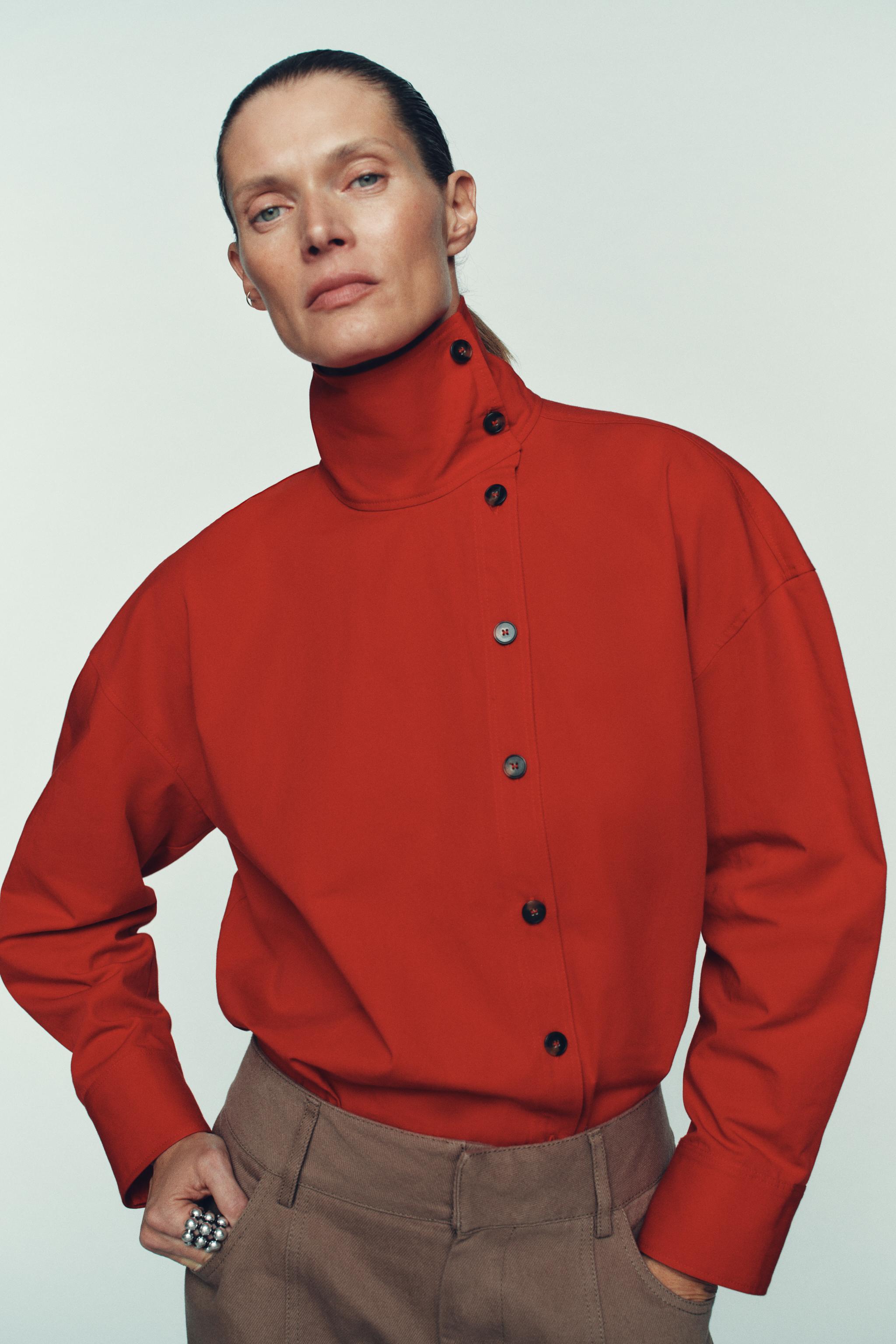 HIGH-NECK WRAP SHIRT - Red | ZARA South Africa