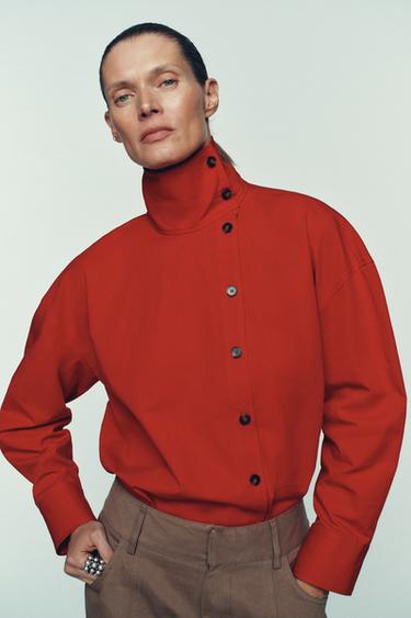 HIGH NECK WRAP SHIRT - Red by Zara