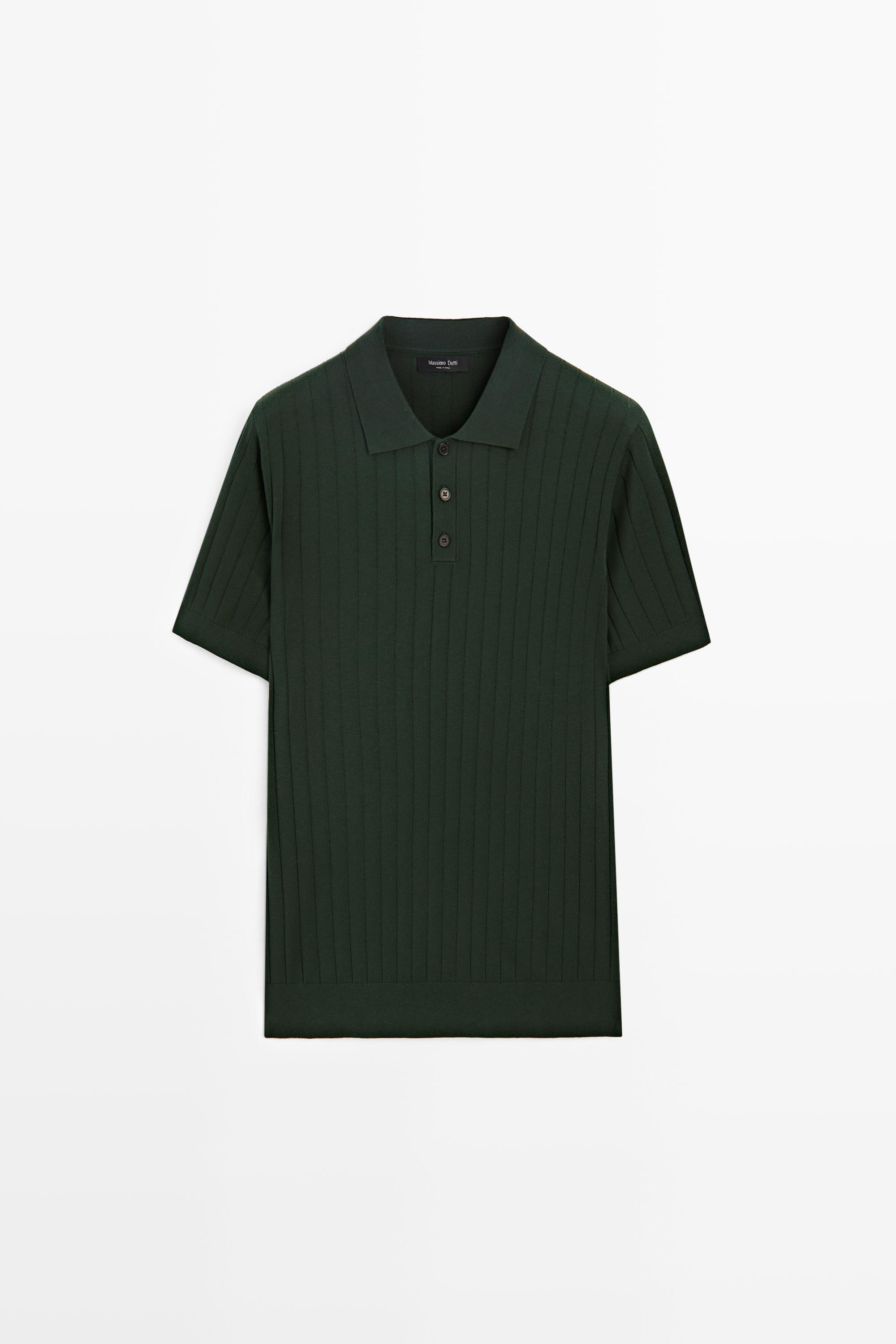 Ribbed knit cotton blend polo shirt