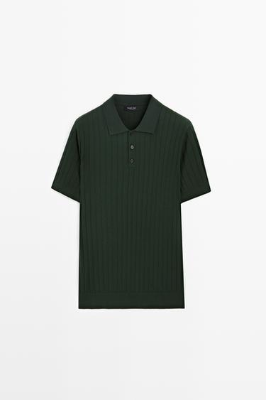 Zara Ribbed knit cotton blend polo shirt - 