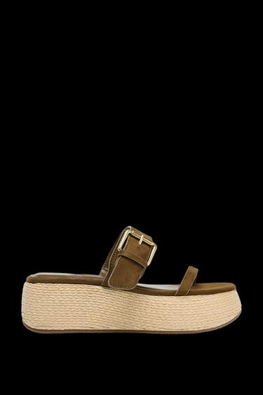 Zara STRAPPY PLATFORM SANDALS - Khaki Green - Image 0